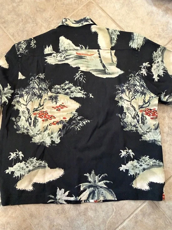 MWOT Tommy Bahama 100% Silk Black Tropical Palm Print Camp Shirt - Picture 8 of 8